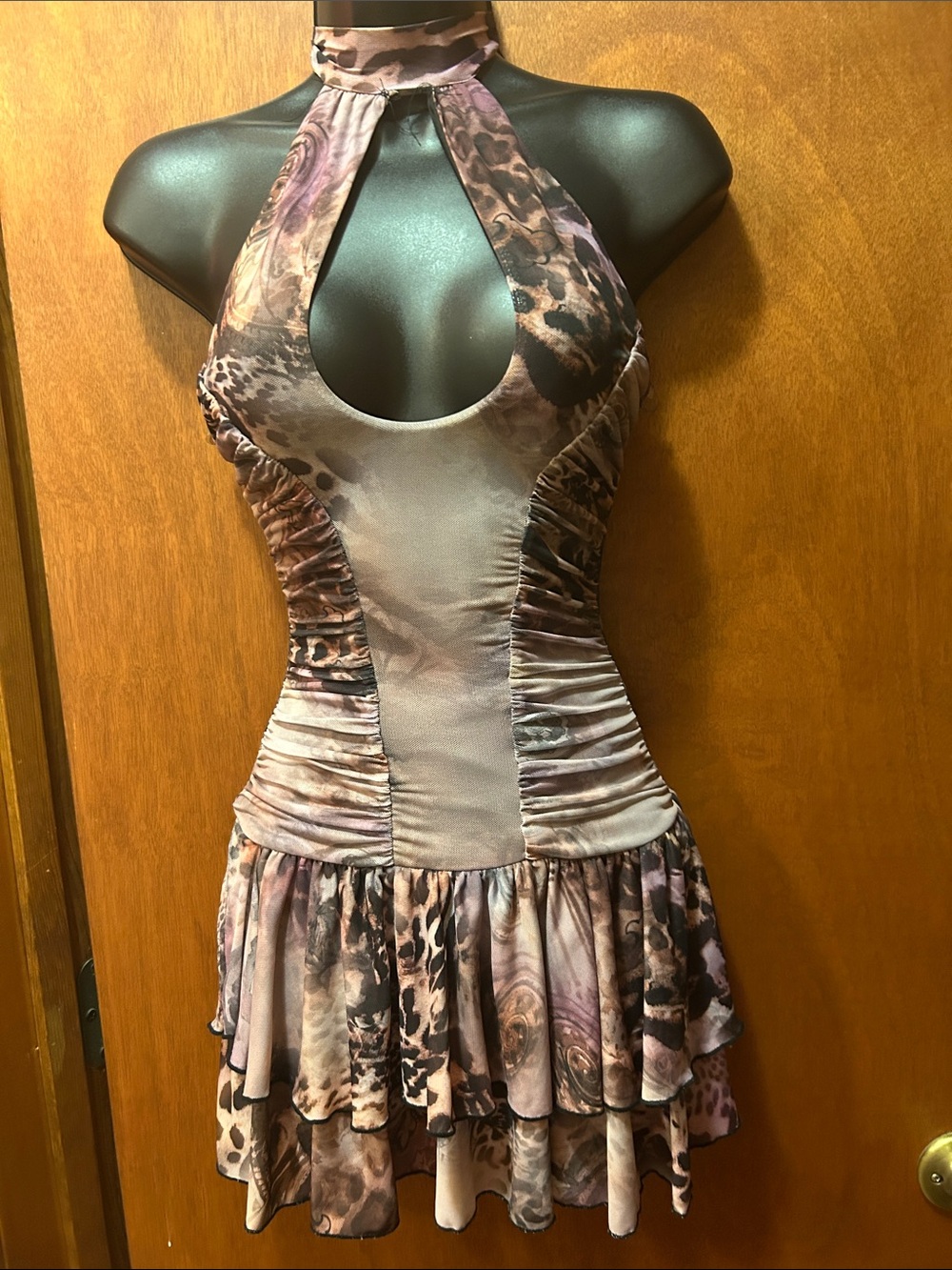 Halter Keyhole Tiered Animal Print Dress in Brown- Homecoming